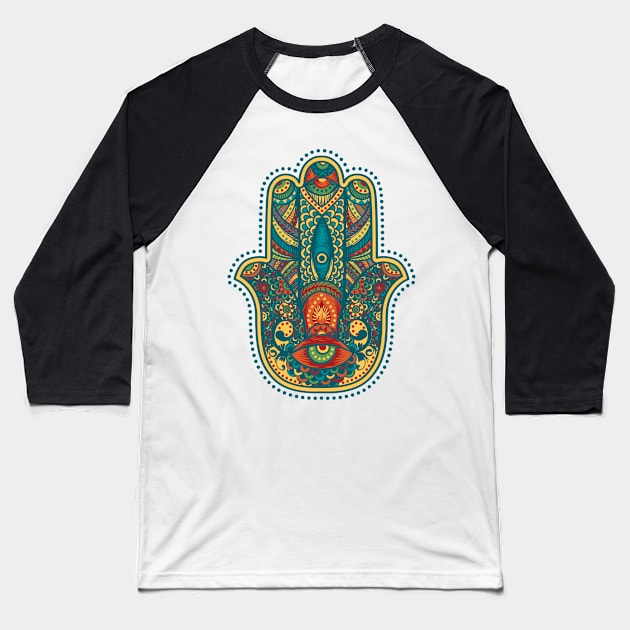 Colorful Hamsa Baseball T-Shirt by TomCage